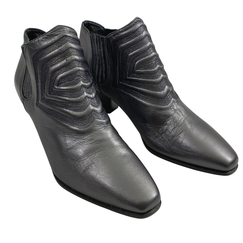 Martinez Valero Gray Leather Ankle Boots Womens Size 6 Pull On 2" Heel